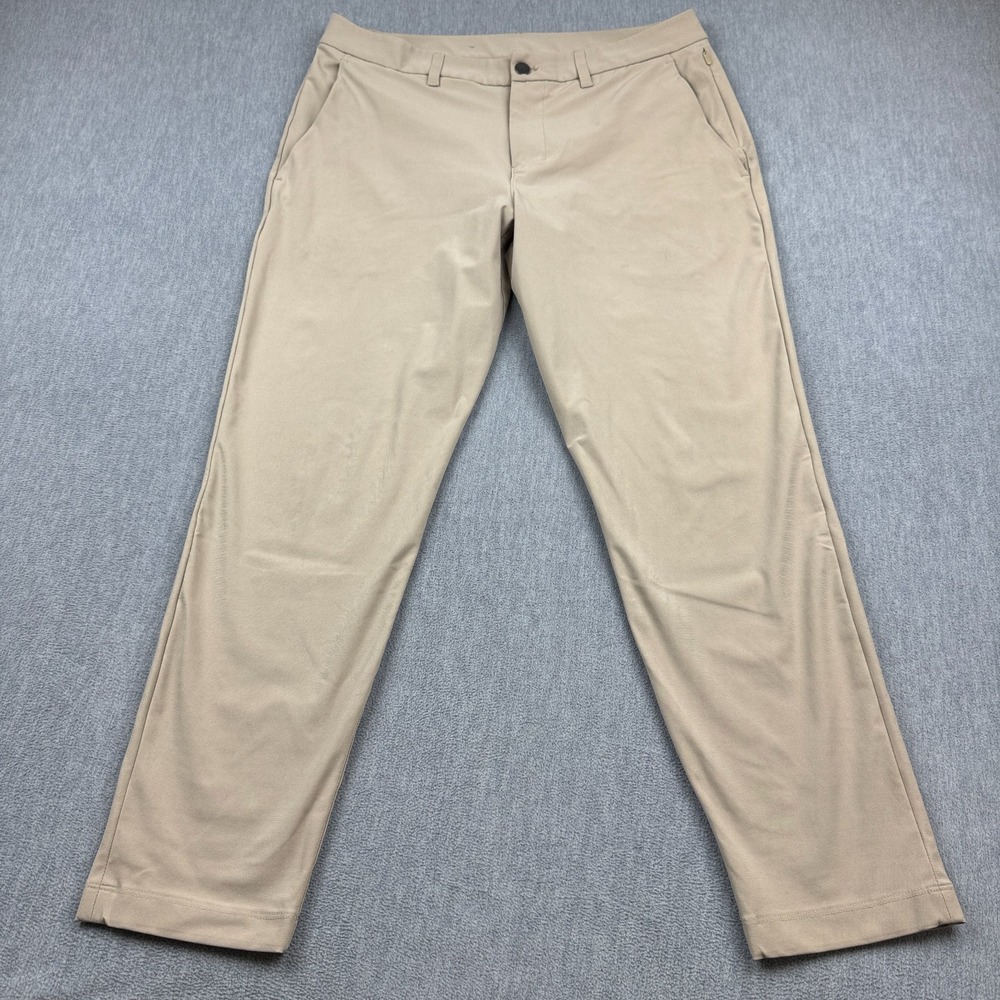 Lululemon Pants Men 32 Beige ABC Slim-Fit Trouser Flat‎ Front Warpstreme Stretch